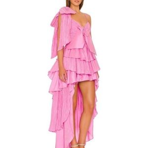 LoveShackFancy Raylene dress size 2 hot pink layered hi low dress bows